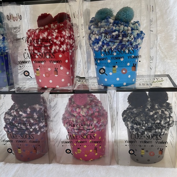 Birthday Cupcake Socks with Pom Poms in Box - Picture 12 of 14